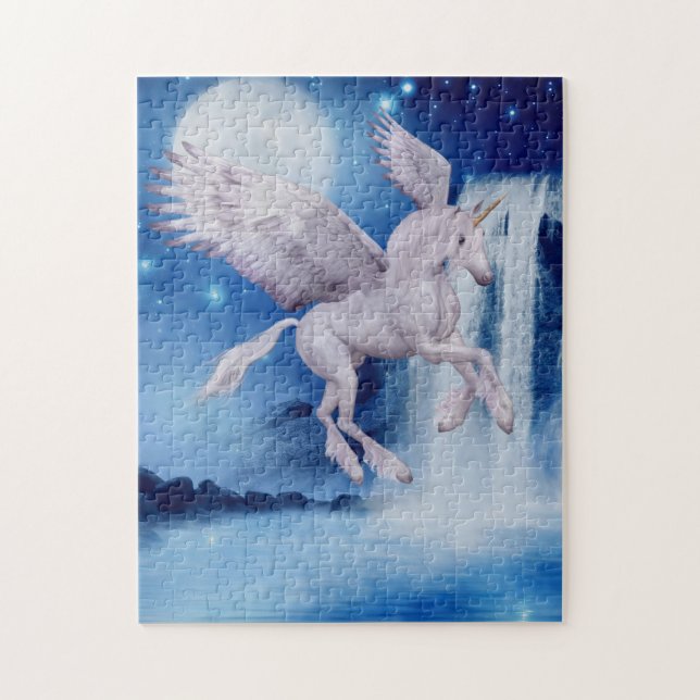 Fliegendes Unicorn Waterfall Fantastische Bergwelt Puzzle (Vertikal)