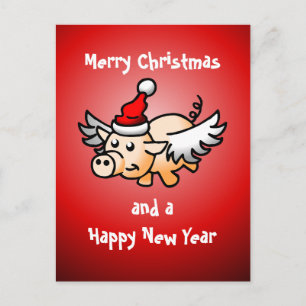 Fliegendes Weihnachtsschwein Postkarte
