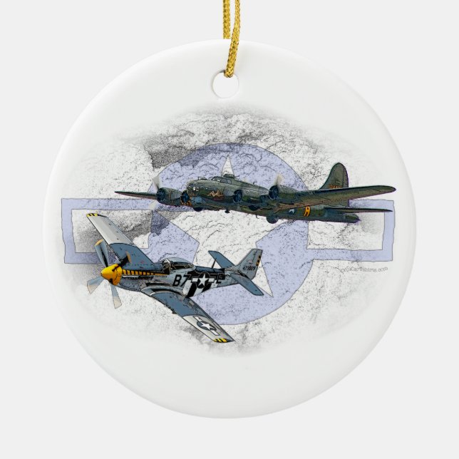 Fliegeneskorte des Mustangs P-51 Keramik Ornament (Vorne)