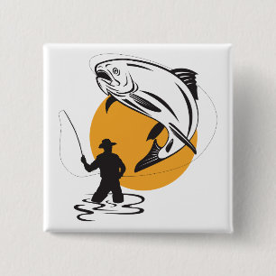 Fliegenfischen Forelle Sonnenuntergang Silhouette Button