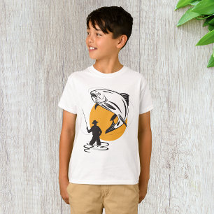 Fliegenfischen Forelle Sonnenuntergang Silhouette T-Shirt