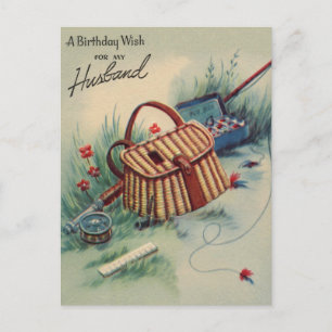 Fliegenfischen Geburtstag des Ehemanns Vintage Postkarte