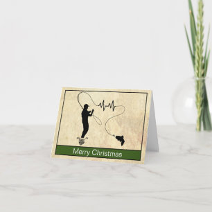 Fliegenfischen Herzschlag Mann Frohe Weihnachtskar Karte