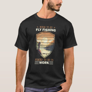 Fliegenfischen Retro-Sonnenuntergang an einem Berg T-Shirt