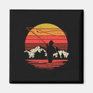 Fliegenfischen Sonnenuntergang Retro Forellenangel Magnet