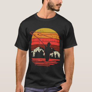 Fliegenfischen Sonnenuntergang Retro Forellenangel T-Shirt