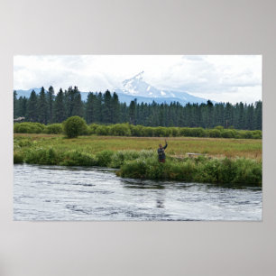 Fliegenfischer am Metolius River, Oregon Poster