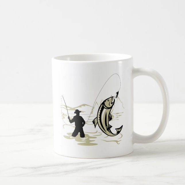 Fliegenfischer-Castingspule mit Fischenköderköder Kaffeetasse (Rechts)