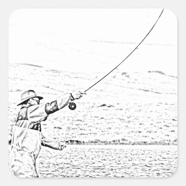 Fliegenfischer Quadratischer Aufkleber (Vorderseite)