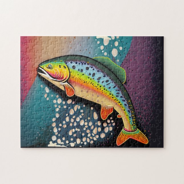 Fliegenfischerei mit Regenbogenforelle Puzzle (Horizontal)