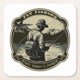 Fliegenfischerei - weil Therapie teuer ist Rechteckiger Pappuntersetzer