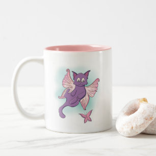 Fliegenrosa und Lila Fairy Cat Zweifarbige Tasse