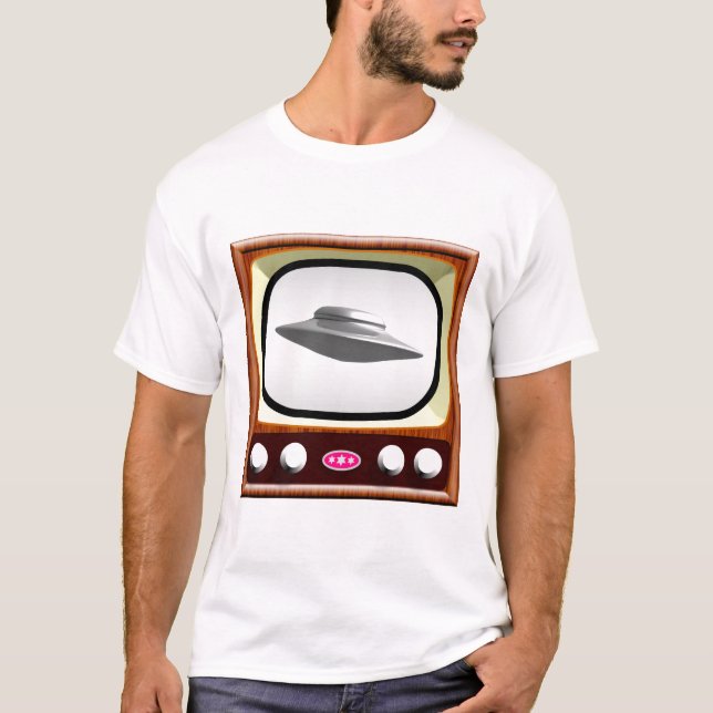 FliegenSaucer auf 50er Fernsehen T-Shirt (Vorderseite)