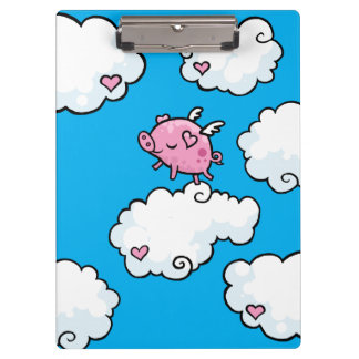 Fliegenschwein tanzt auf Wolken Klemmbrett