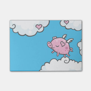 Fliegenschwein tanzt auf Wolkenanmerkung Post-it Klebezettel