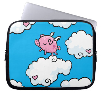 Fliegenschwein tanzt auf Wolkenlaptophülse Laptopschutzhülle