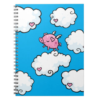 Fliegenschweintänze auf Wolken winden sich Notizblock