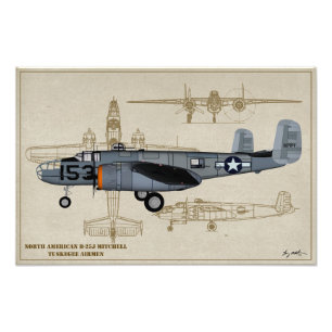 Flieger der Profil-Kunst-B-25 Mitchell Tuskegee Fotodruck