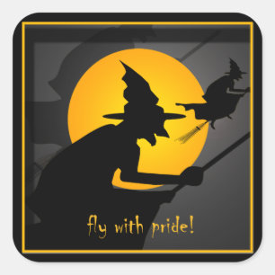 Fliegerei mit Hexenflieger mit Pride Funny Hallowe Quadratischer Aufkleber