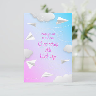 Fliegerflugzeuge Mädchen pink blau Geburtstag Ankündigung