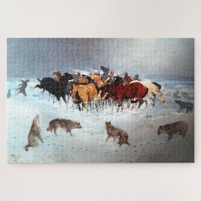Fliegerhut Wolf Pack Attackierende Pferde C Russel Puzzle (Horizontal)