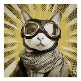 Fliegerkatze mit Schutzbrille Sonnenstrahlen-Portr Poster