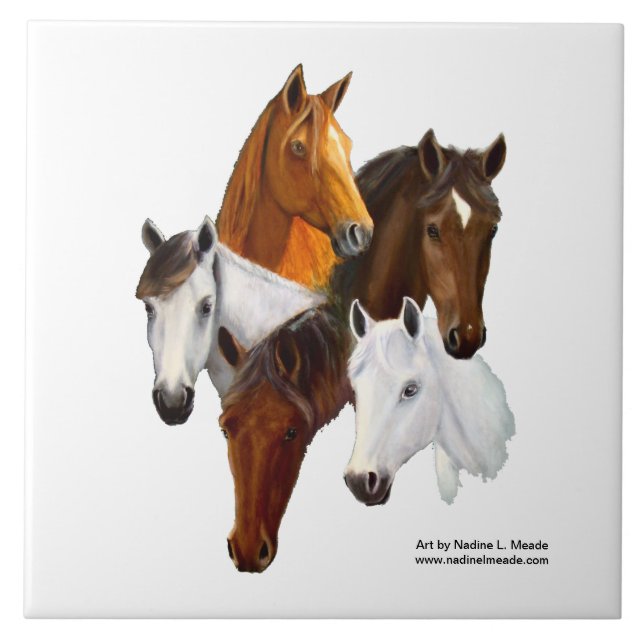 Fliese, 5 Pferdeköpfe Fliese (Vorderseite)