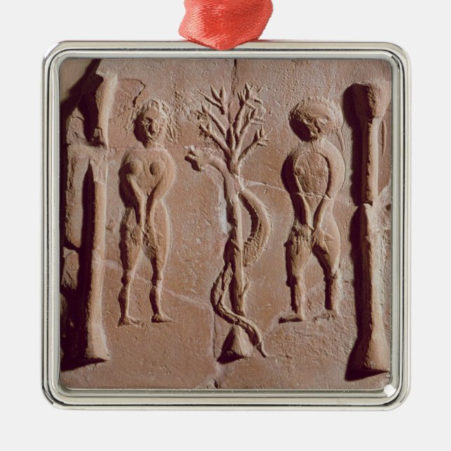 Fliese, die Adam und Eve, römisch darstellt Silbernes Ornament (Vorne)
