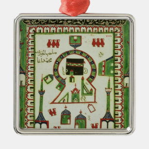 Fliese mit einer Darstellung des Mekkas Silbernes Ornament
