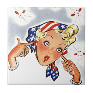 Fliese Retro Vintage Feuerwerk Dame Pop Art
