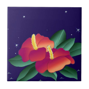 Fliese Vintage Hawaiian Tropical Blue Night Hibisc