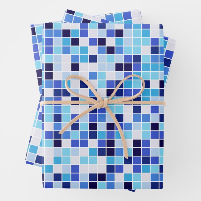 Fliesen, blaue Mosaikfliesen, geometrisches Muster Geschenkpapier Set (Beispiel)