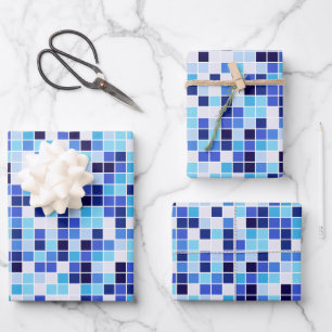 Fliesen, blaue Mosaikfliesen, geometrisches Muster Geschenkpapier Set