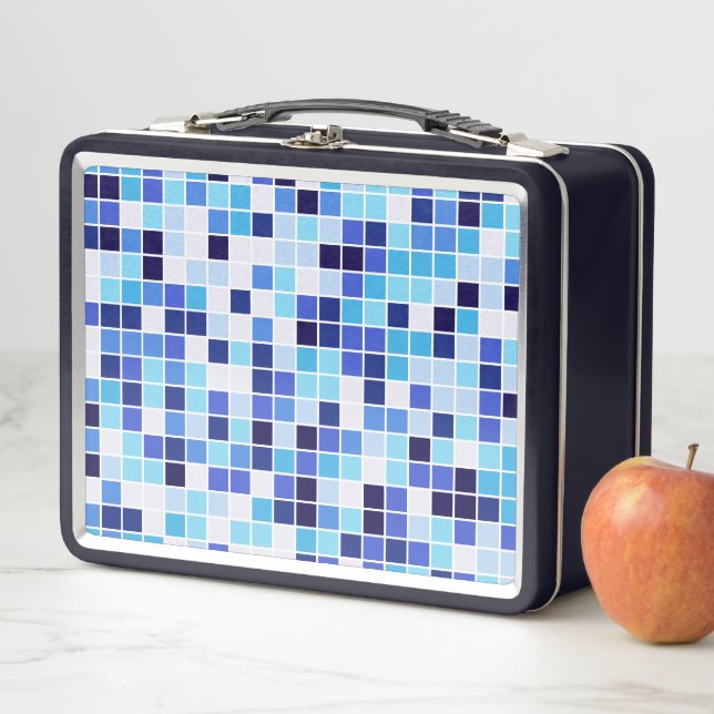 Fliesen, blaue Mosaikfliesen, geometrisches Muster Metall Brotdose (Beispiel)