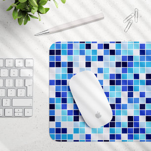 Fliesen, blaue Mosaikfliesen, geometrisches Muster Mousepad