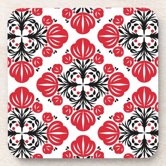 Fliesen-Blumenmuster. Volks kunst blüht.  Getränkeuntersetzer (Vorderseite)