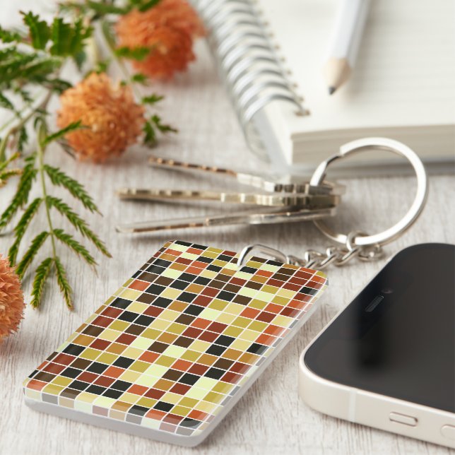 Fliesen, braune Mosaikfliesen, geometrisches Muste Schlüsselanhänger (Vorderseite rechts)
