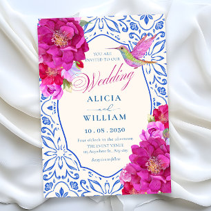 Fliesen Hochzeit floral Einladung