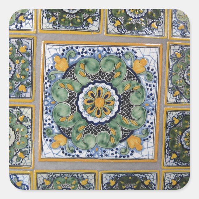 Fliesen im mexikanischen Talavera Stil Quadratischer Aufkleber (Vorderseite)