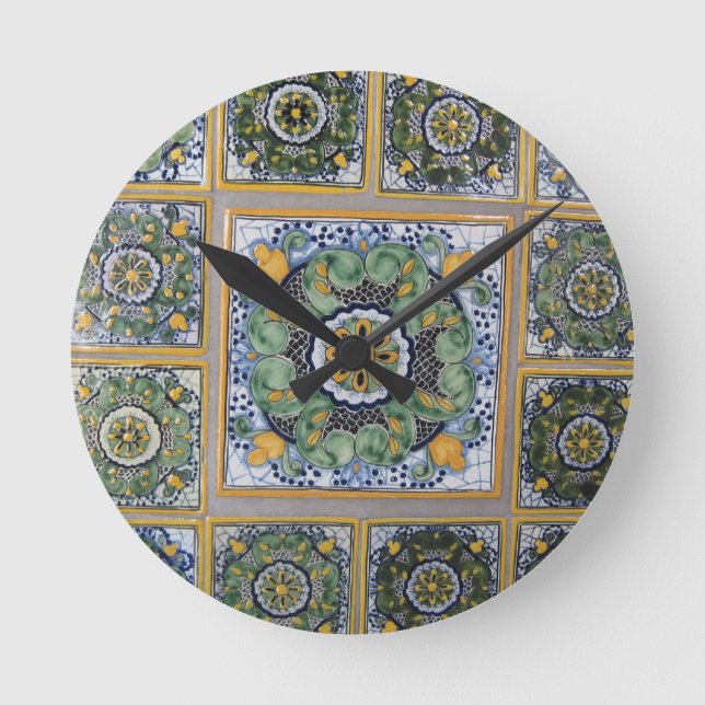Fliesen im mexikanischen Talavera Stil Runde Wanduhr (Vorderseite)