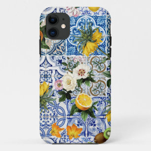 Fliesen im sizilianischen Stil mit Blume und Zitro Case-Mate iPhone Hülle