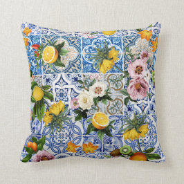 Fliesen im sizilianischen Stil mit Blume und Zitro Kissen
