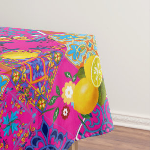 Fliesen, Mosaik, Azulejo, Zitronen, Zitrusfrüchte, Tischdecke