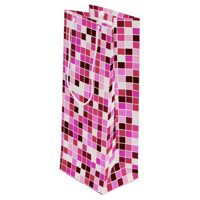 Fliesen, rosa Mosaikfliesen, geometrisches Muster Geschenktüte Für Weinflaschen (Rückseite Schrägansicht)