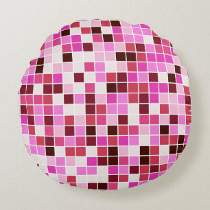 Fliesen, rosa Mosaikfliesen, geometrisches Muster Rundes Kissen