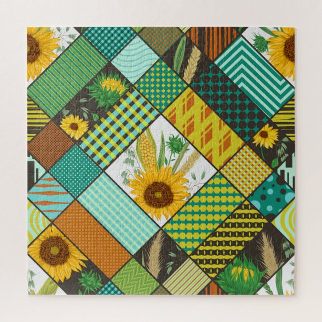 Fliesen, Sonnenblumen, geometrisches Muster. Puzzle (Vertikal)