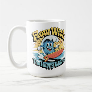 Fließen Sie Mit Den Glücklichen Wellen Retro-Surf- Kaffeetasse