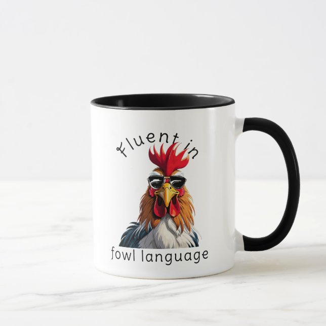 Fließend in Geflügelspräche Tasse - Lustiges Hahn  (Rechts)