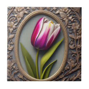 Fließende Eleganz: Rosa Tulpe im Jugendstil-Design Fliese