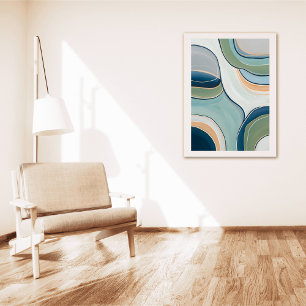 Fließende grüne und blaue Kurven Abstract Art Druc Poster